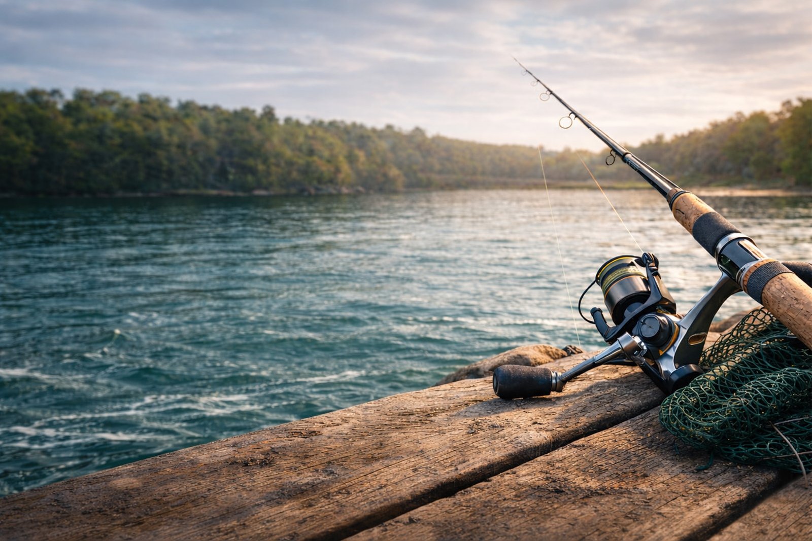 Paisaje de pesca con cana